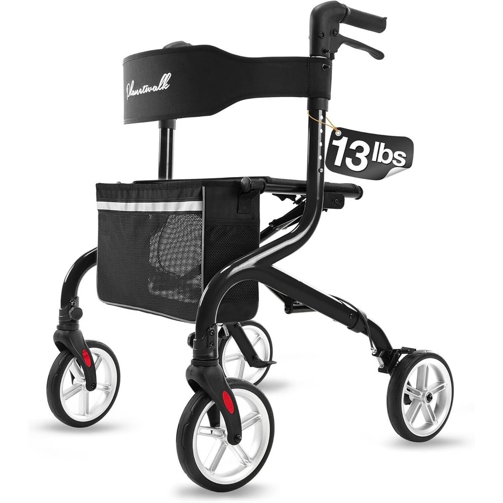 PLANET WALK Super Lightweight Foldable Rollator All Terrain Senior 300lb Black