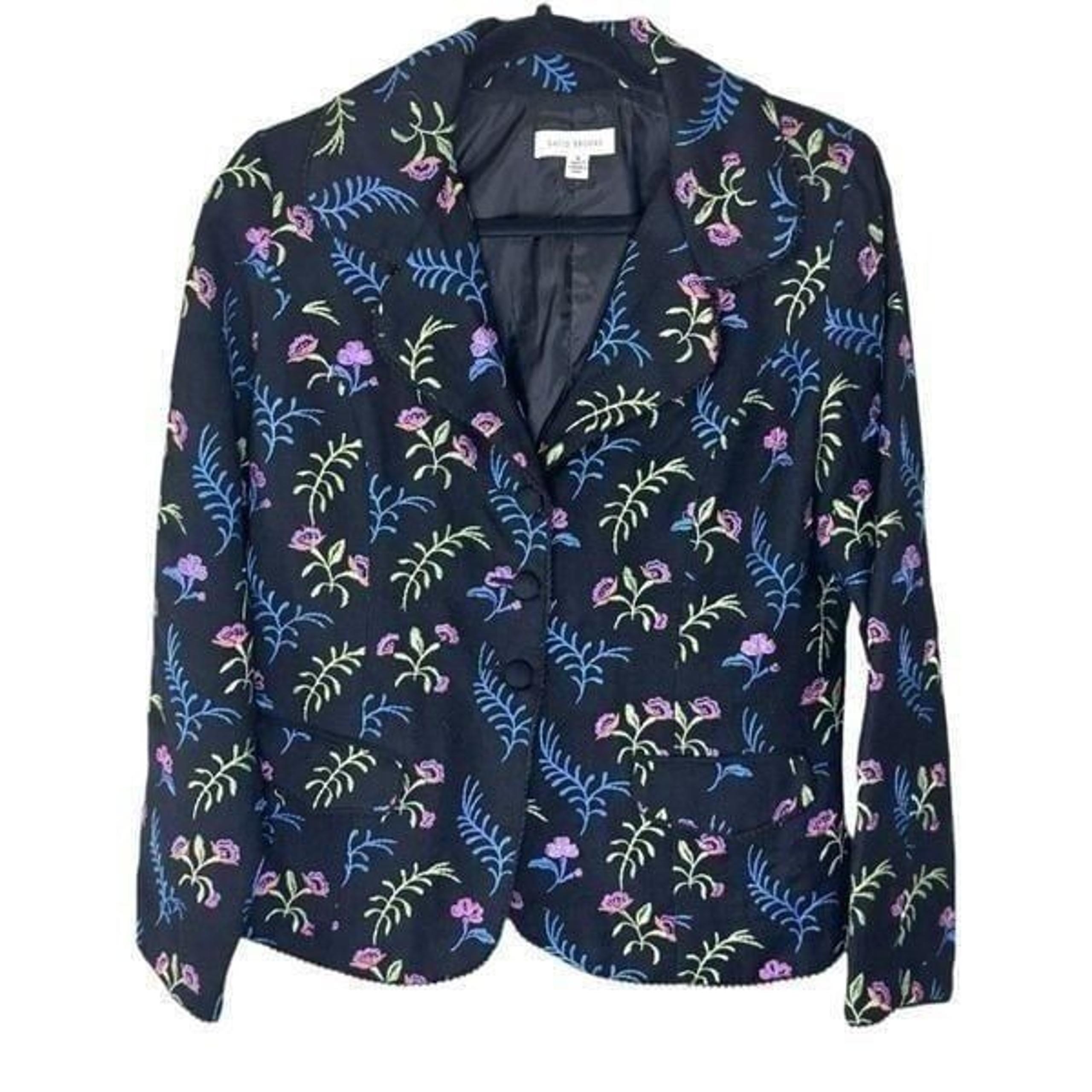 David Brooks 100% Wool Lined Floral Embroidered Blazer Jacket Size 8