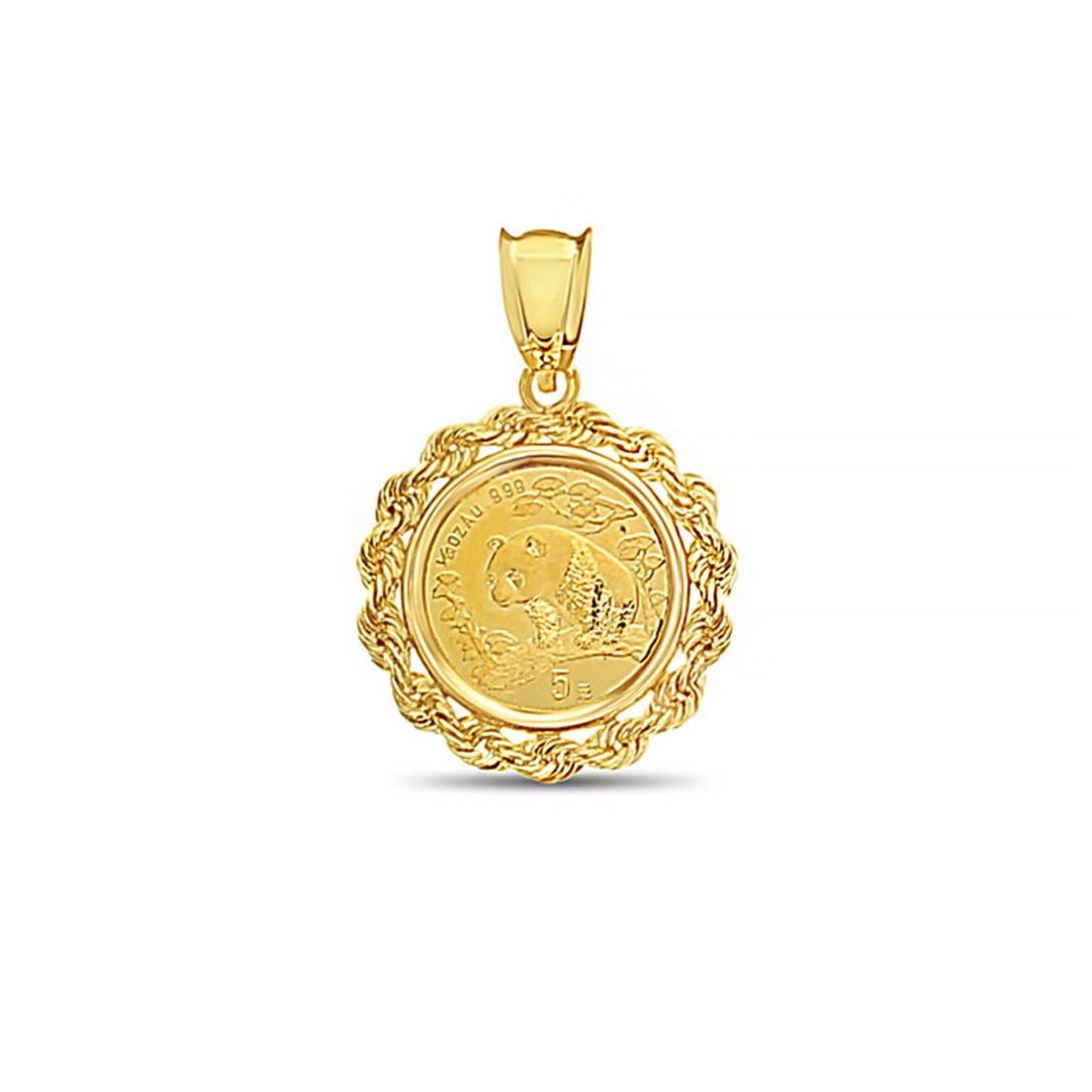 1/20OZ Fine Gold Panda Coin Necklace with Rope Bezel