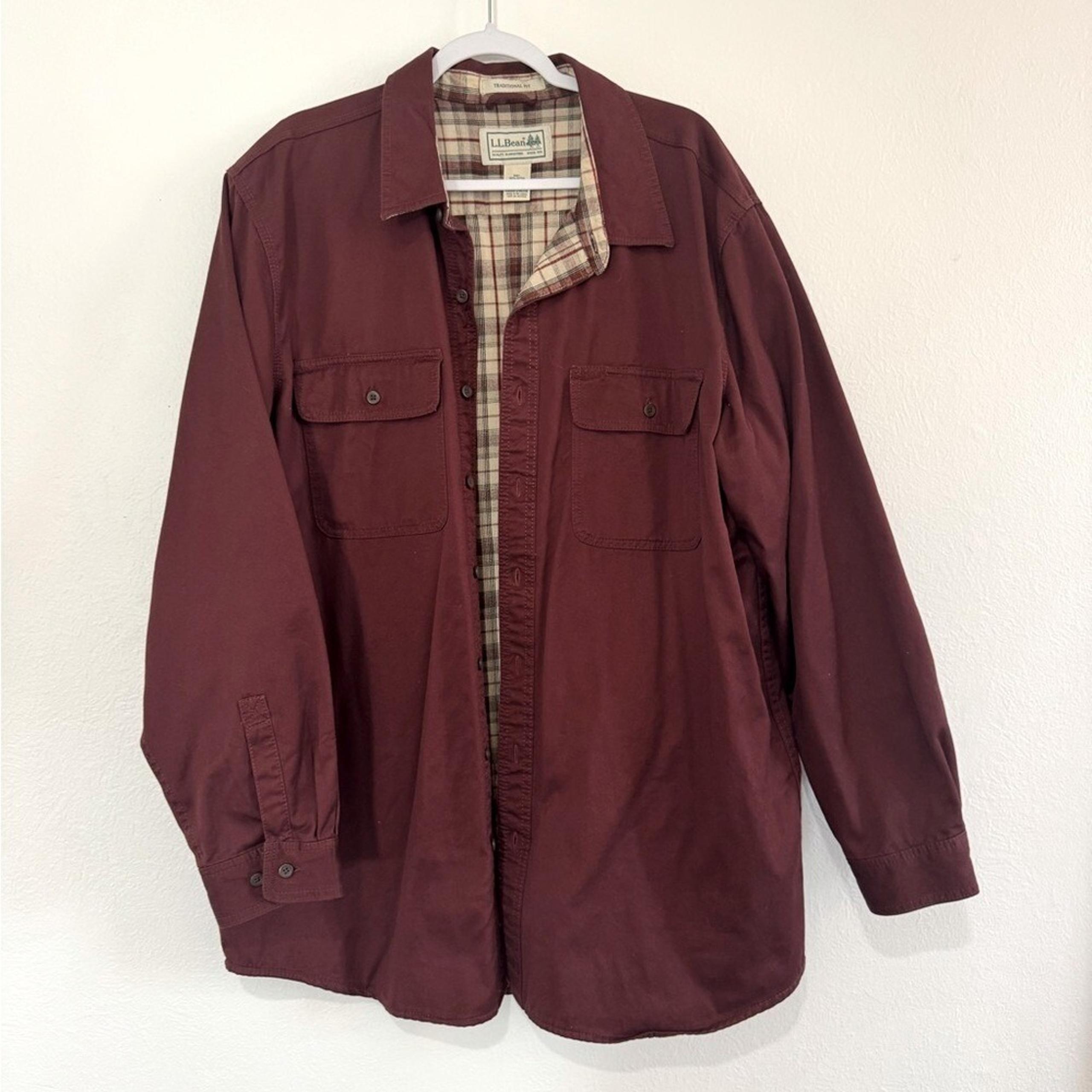 L.L. Bean Men's Burgundy Chore Jacket Plaid Lined Sz XL Tall