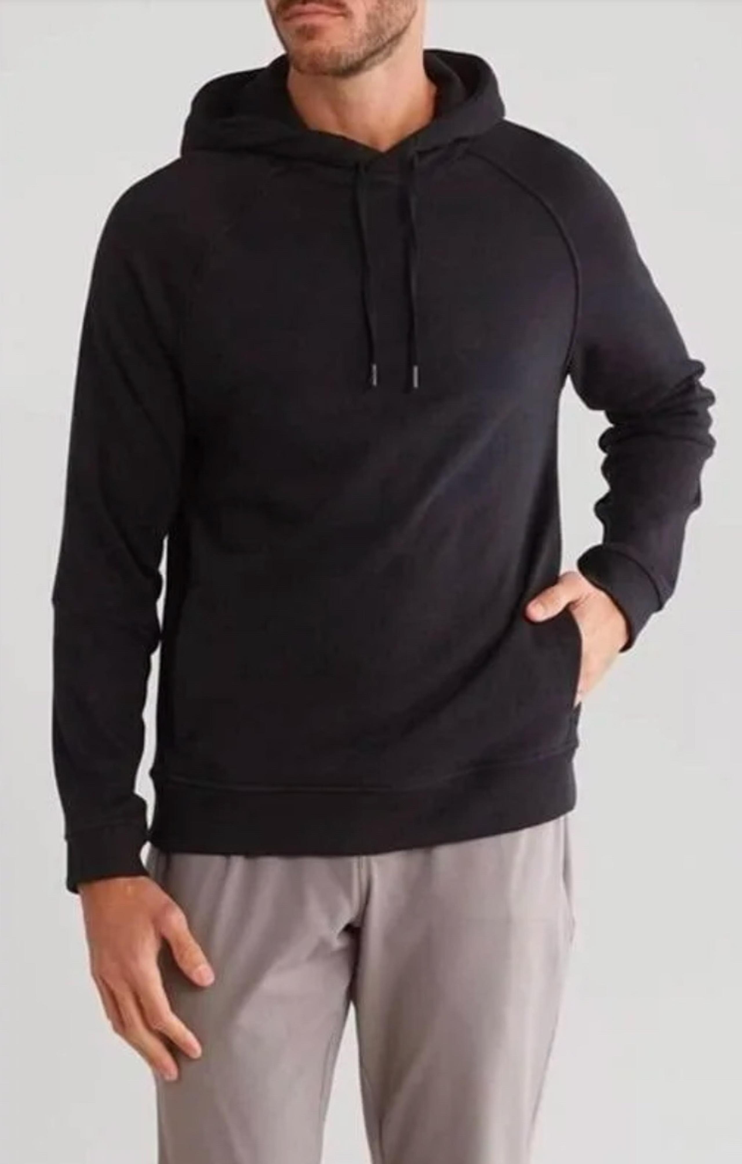 Kenneth Cole Active Hoodie Men’s Small Black Terry Raglan Pullover Athleisure