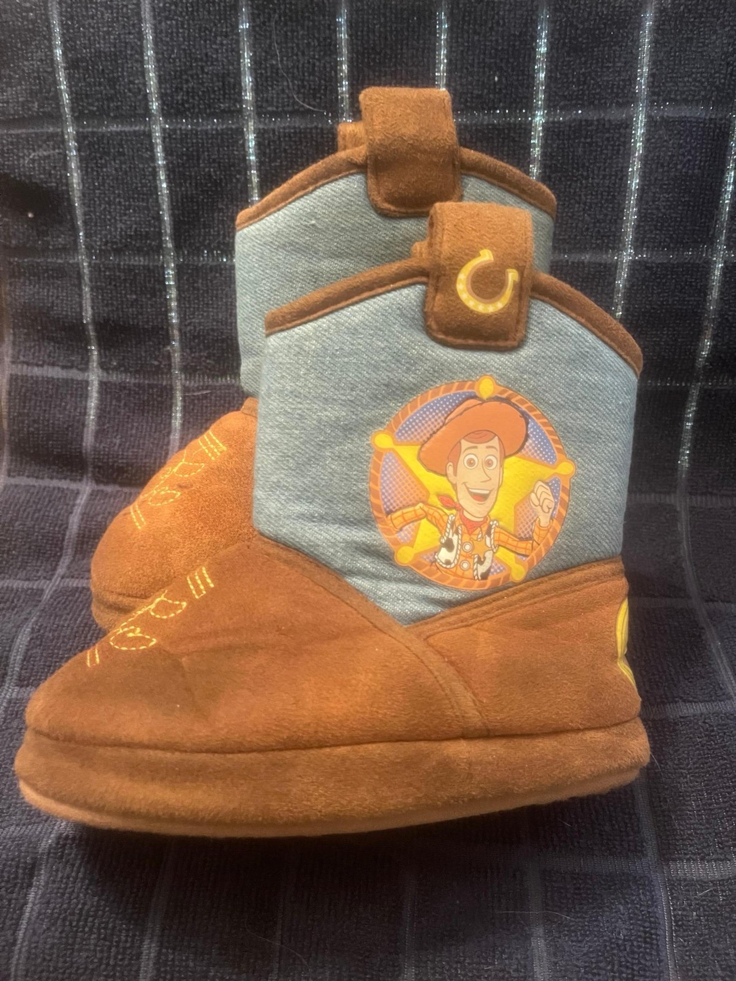 Boys Girls kids TOY STORY - Sheriff Woody boots slippers soft brown size  7/8