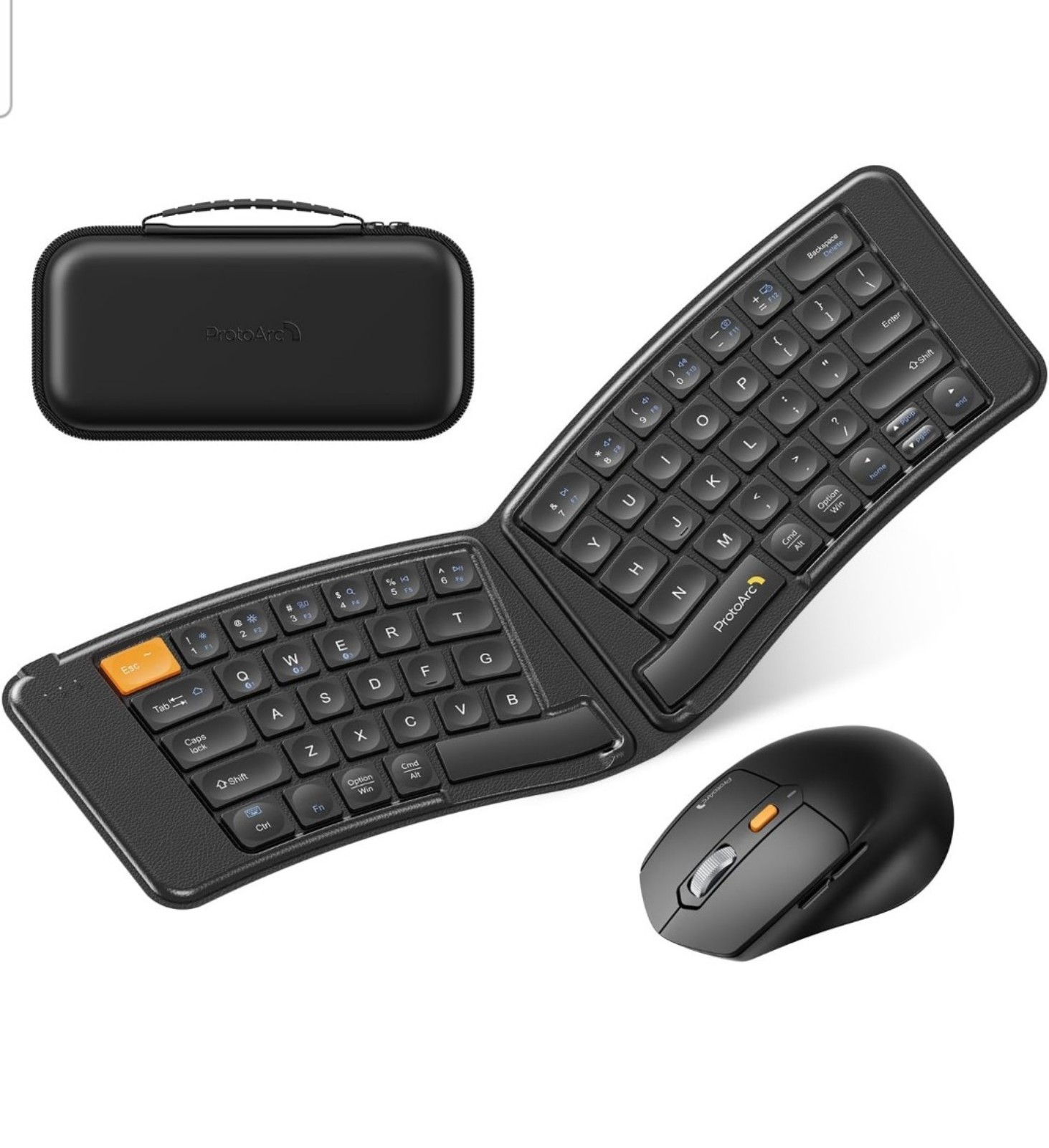ProtoArc Ergonomic Foldable Keyboard Mouse, XKM03 Portable Folding Bluetooth Key