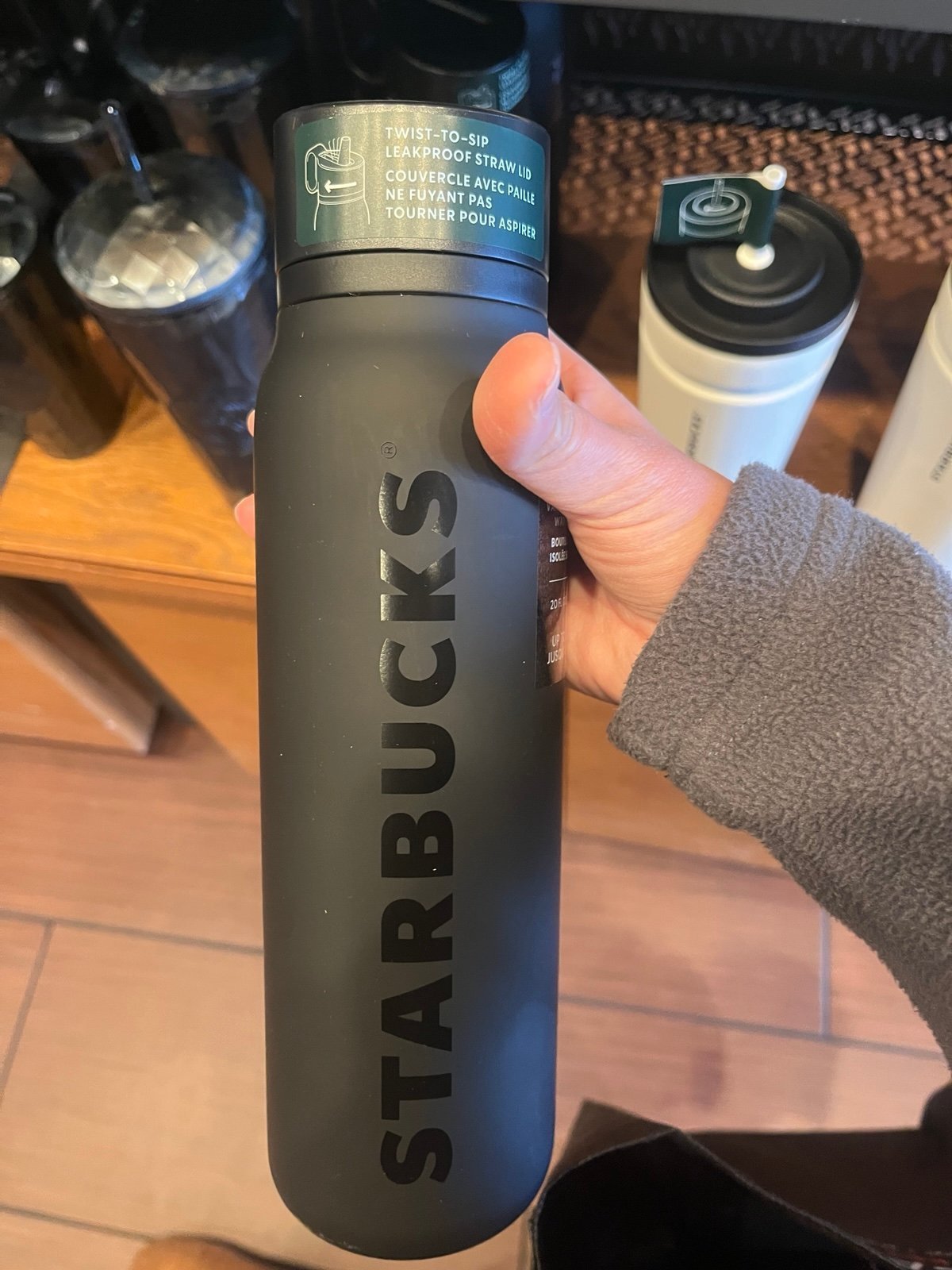 NWT Starbucks black soft touch Twist to Sip SS Bottle Tumbler
