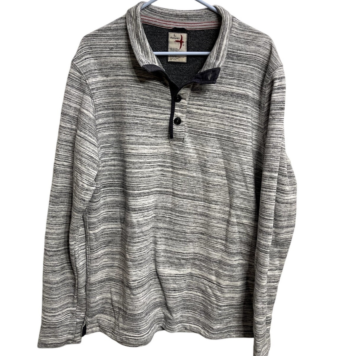 Men's Light Gray Relwen Loop Back Mock Neck 1/4 Button Sweater Size L EUC