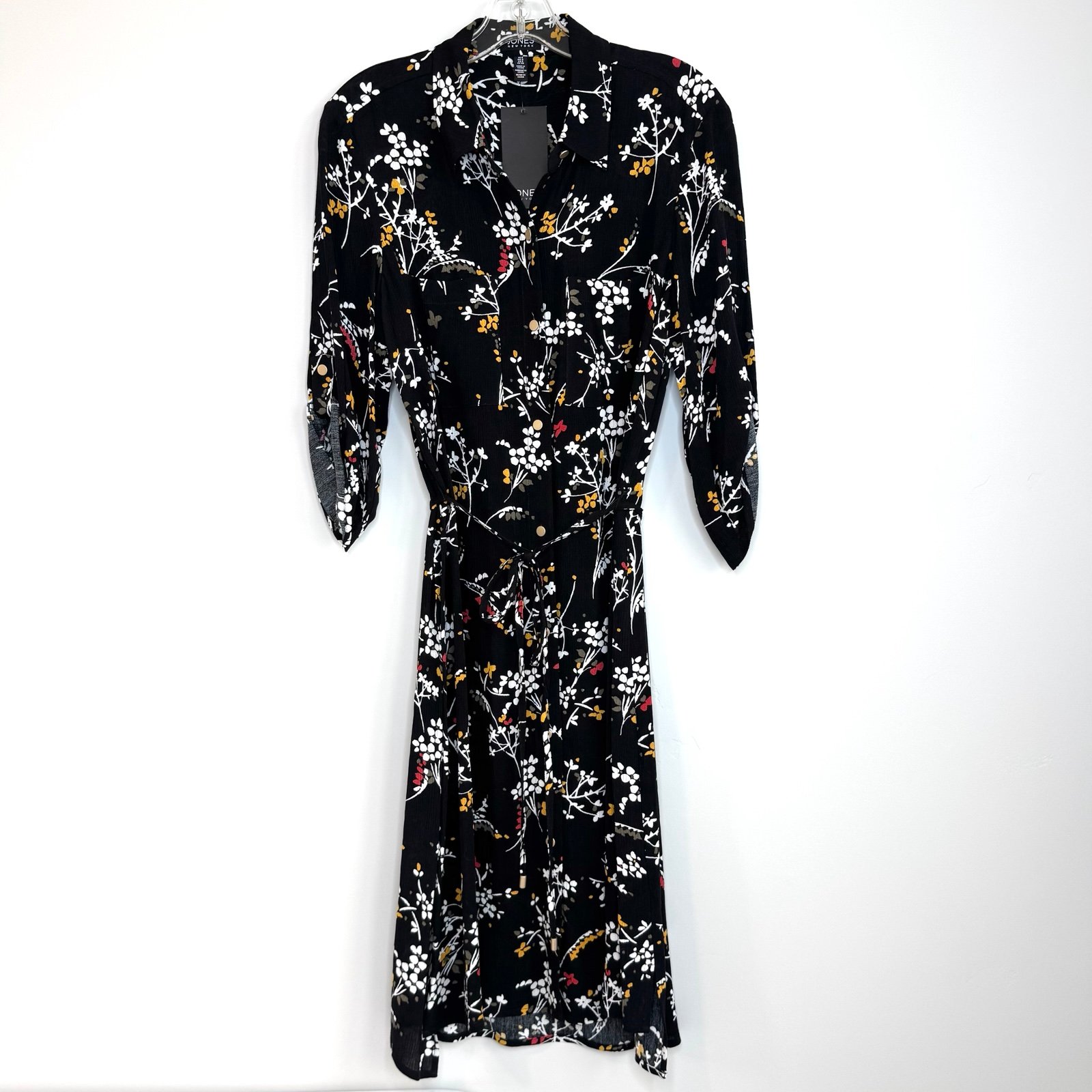 NWT Jones New York Floral Black Dress Midi Size 8