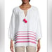 Tommy Bahama Pom Stripe 3/4 Sleeve Top Bright Blush XS