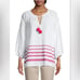 Tommy Bahama Pom Stripe 3/4 Sleeve Top Bright Blush XS