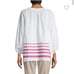 Tommy Bahama Pom Stripe 3/4 Sleeve Top Bright Blush XS