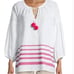 Tommy Bahama Pom Stripe 3/4 Sleeve Top Bright Blush XS