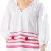 Tommy Bahama Pom Stripe 3/4 Sleeve Top Bright Blush XS