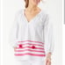 Tommy Bahama Pom Stripe 3/4 Sleeve Top Bright Blush XS