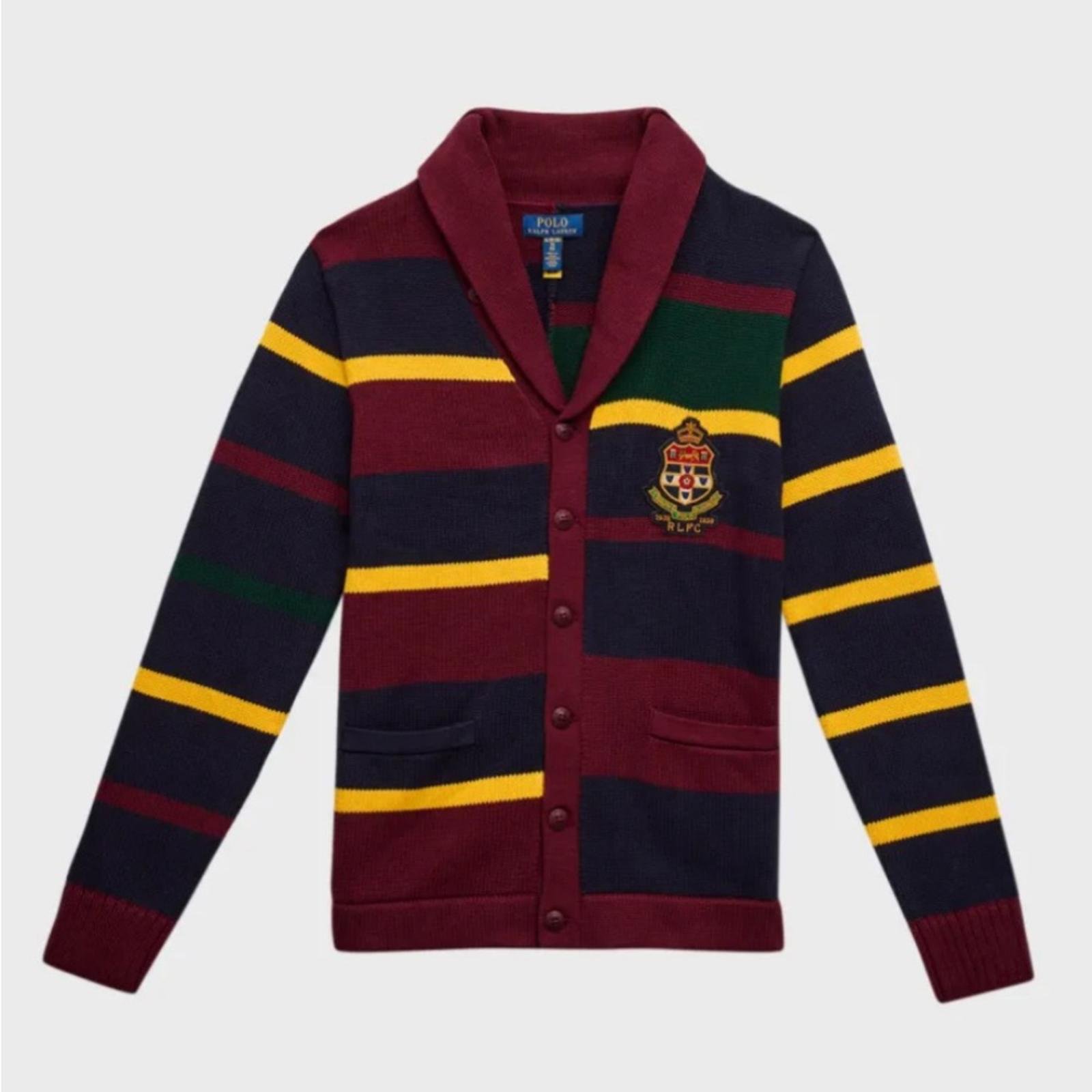 Polo Ralph Lauren Striped Striped Patchwork Cotton Cardigan, Size L(14-16) NWT