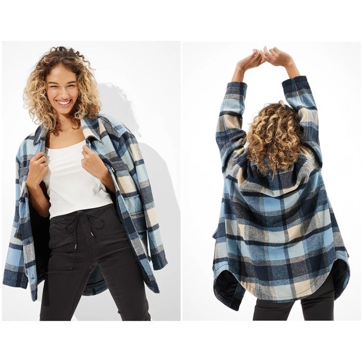 AE Oversized Plaid Flannel Coat