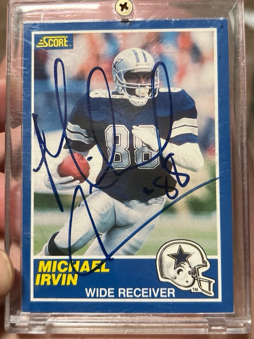 Michael Irvin Dallas Cowboys Score Football trading card AUTOGRAPHED 1989