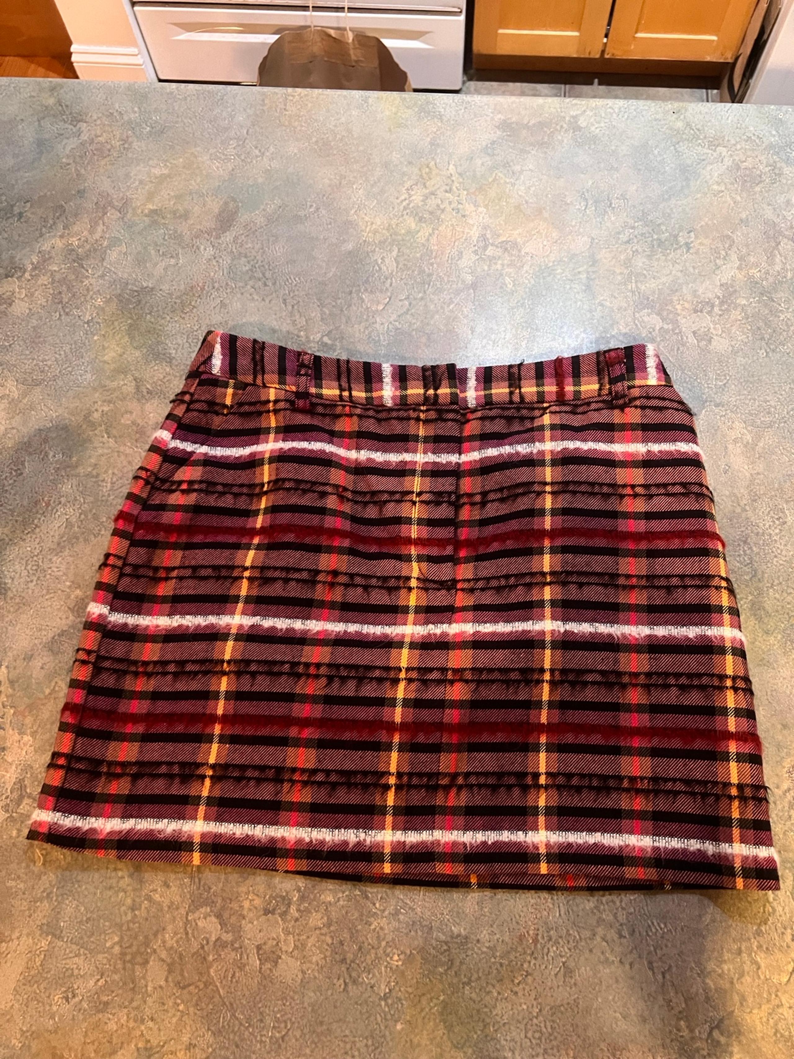 TopShop Mini Skirt pink purple orange plaid lined with pockets size 8 NEW W TAGS