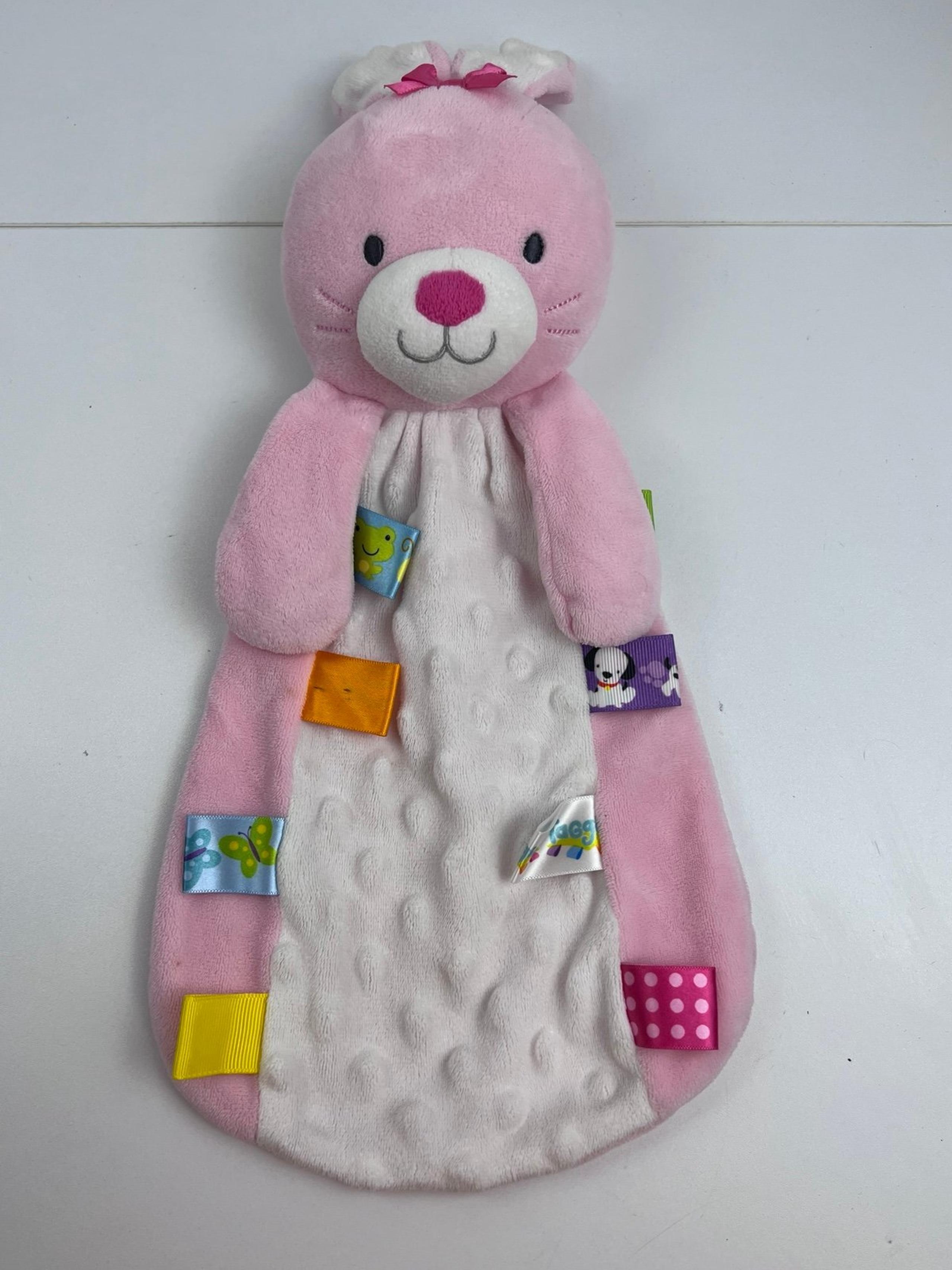 Taggies Baby Lovey Plush Pink White Bunny Rabbit Rattle