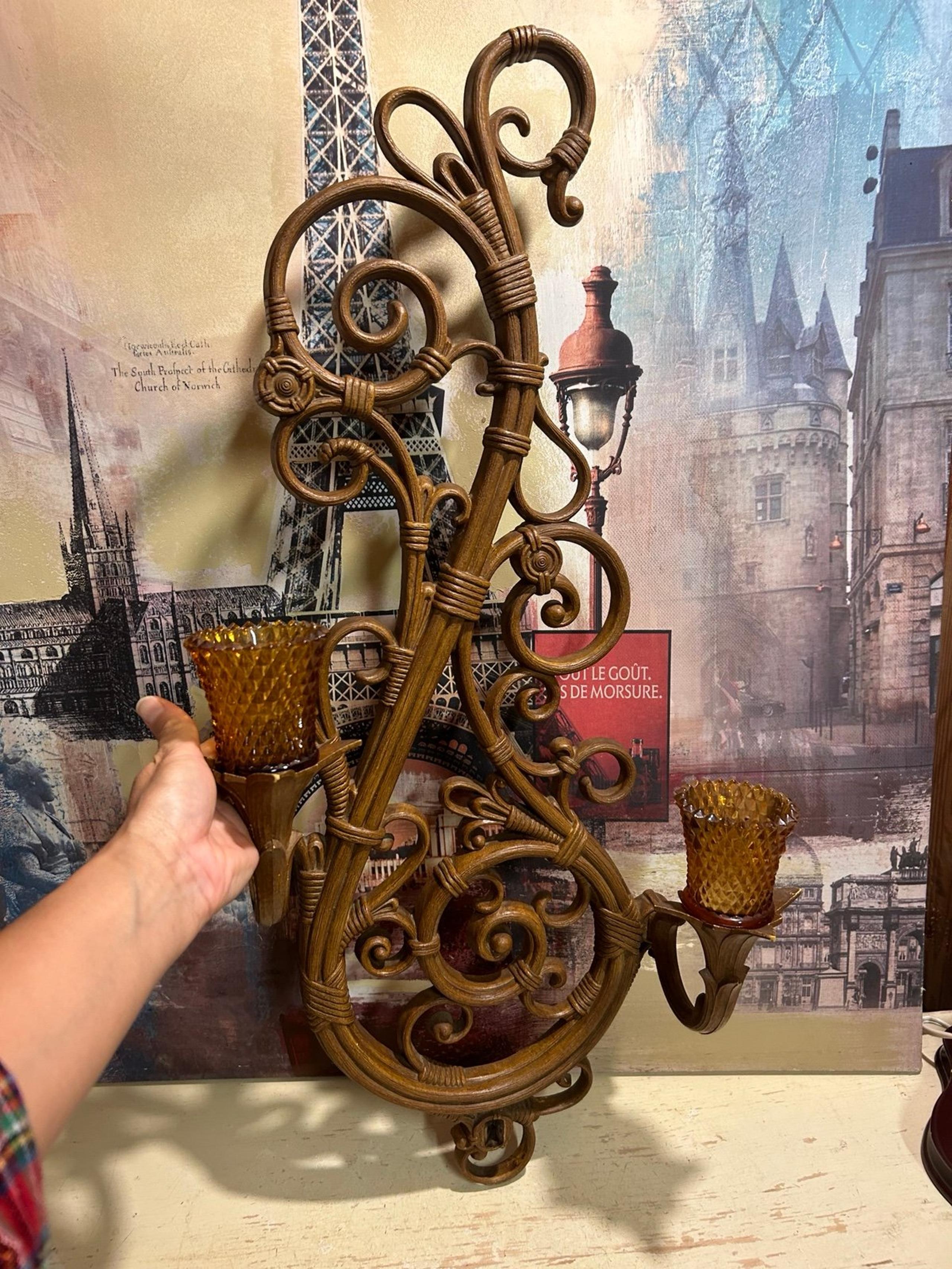 Vintage Mid Century Syroco Ornate Hollywood Regency 2 arm Sconces