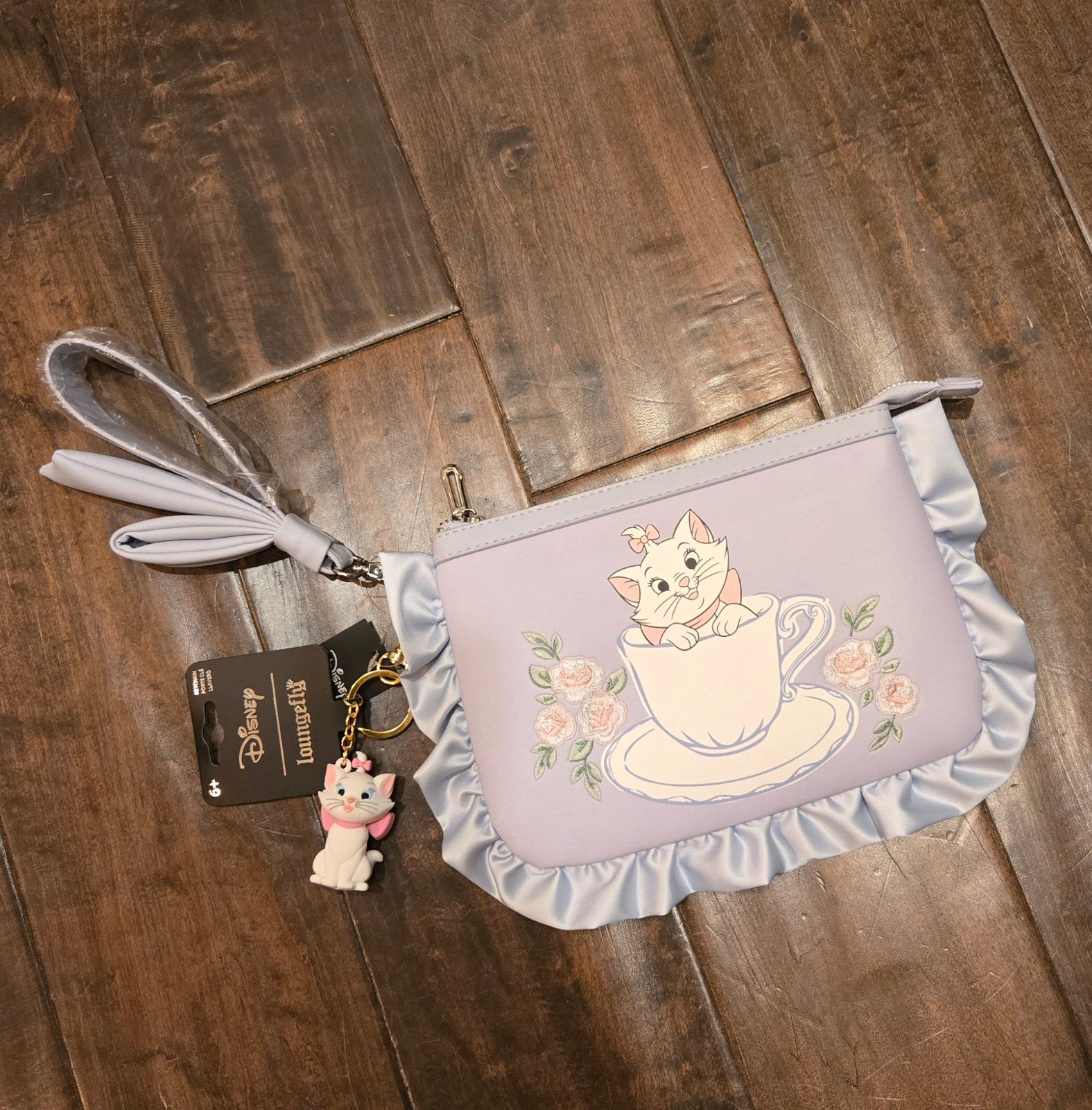NWT Disney Aristocats Marie Cat Lavender Wristlet With Key Chain Charm
