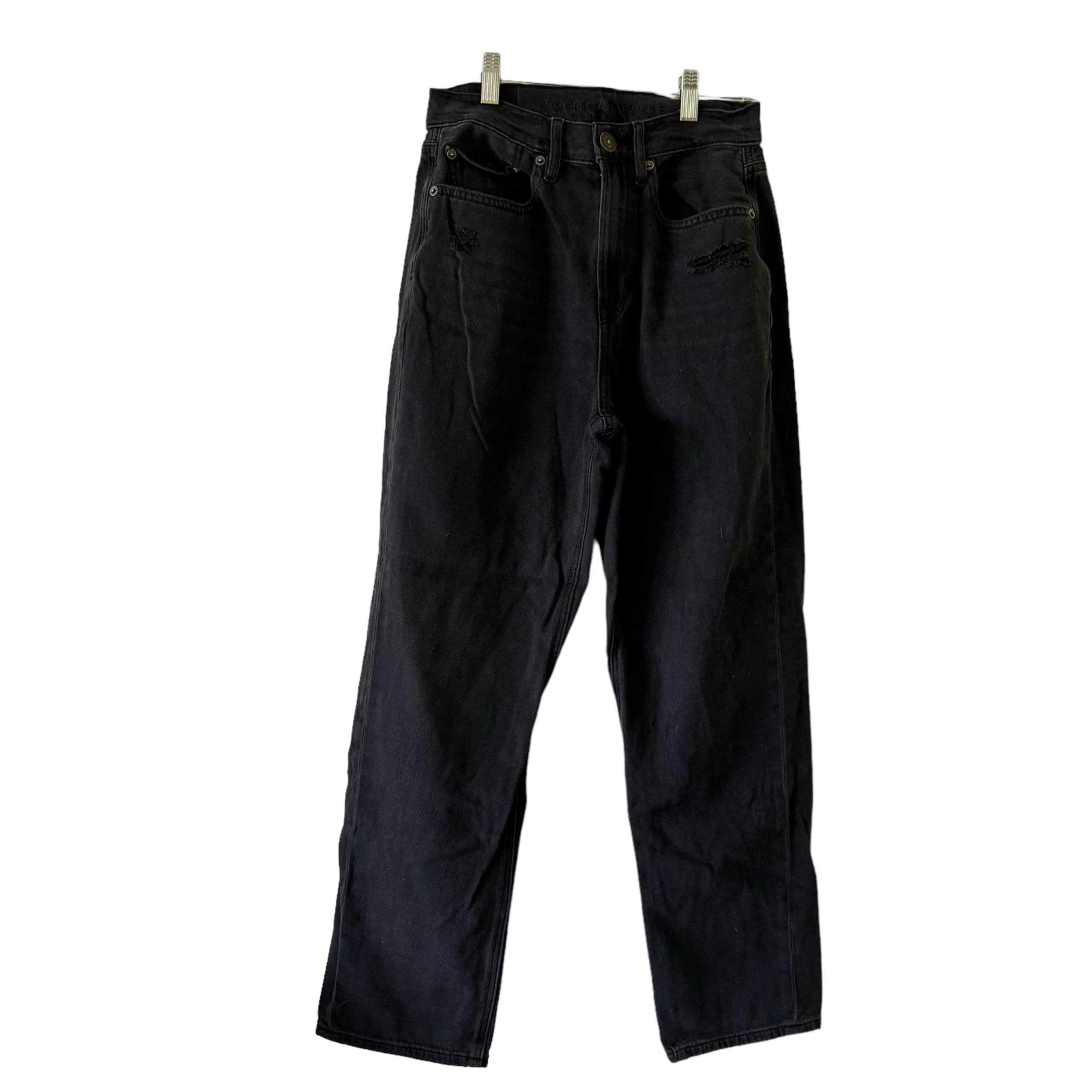 American Eagle Black Washed Distressed Highest Rise Boyfriend Jeans Women's