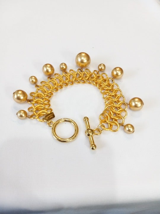 ITEM #714 Vtg signed Kenneth Lane Gold tone link chain with gold balls bracelet