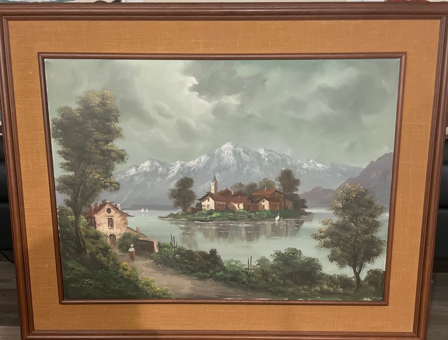Painting house on a lake oil on canvas size Art size 28”x20” frame 36”x20”