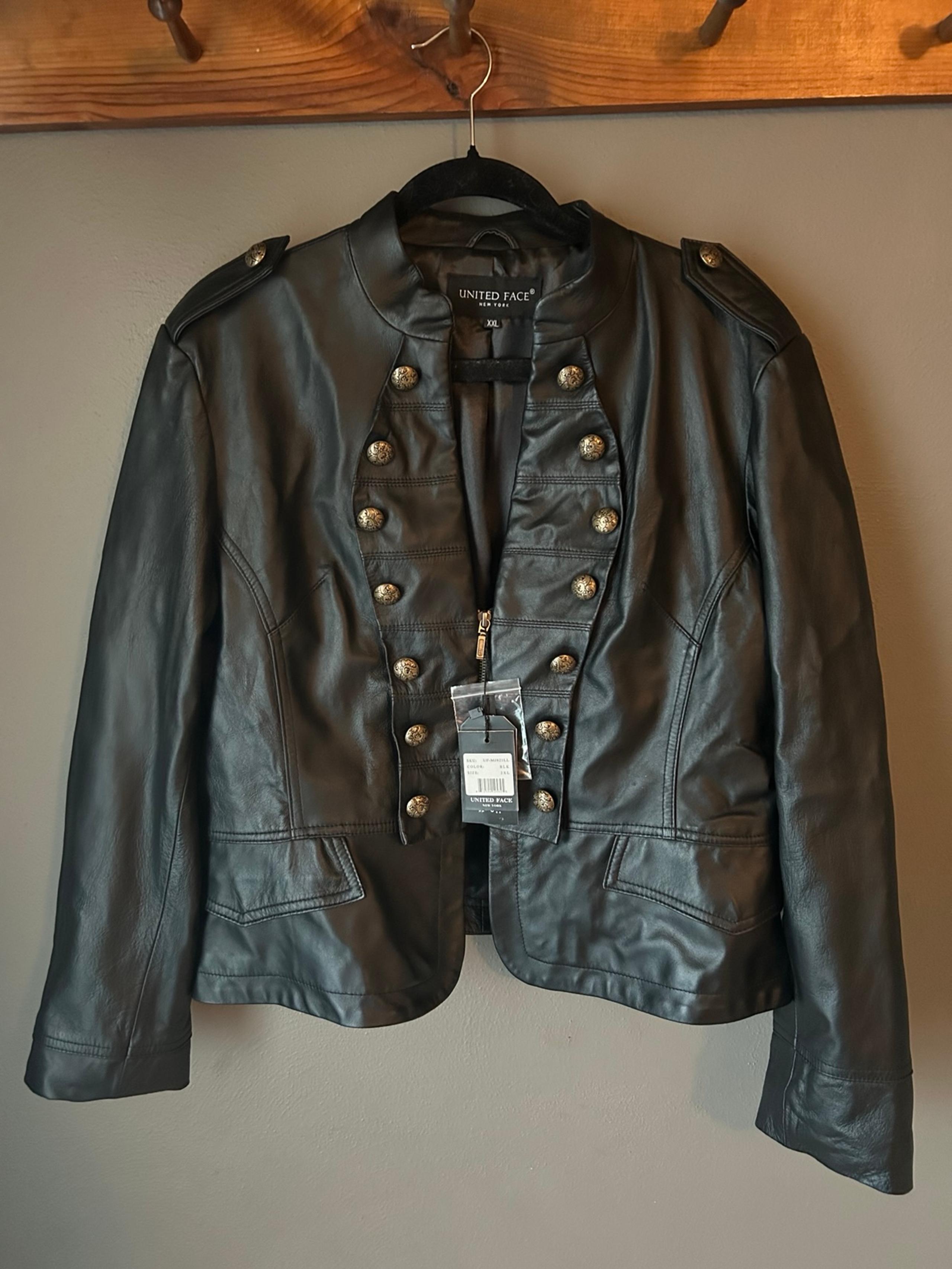United Face New York Leather Jacket Military Army 2x Crop Goth Punk Grunge NWT