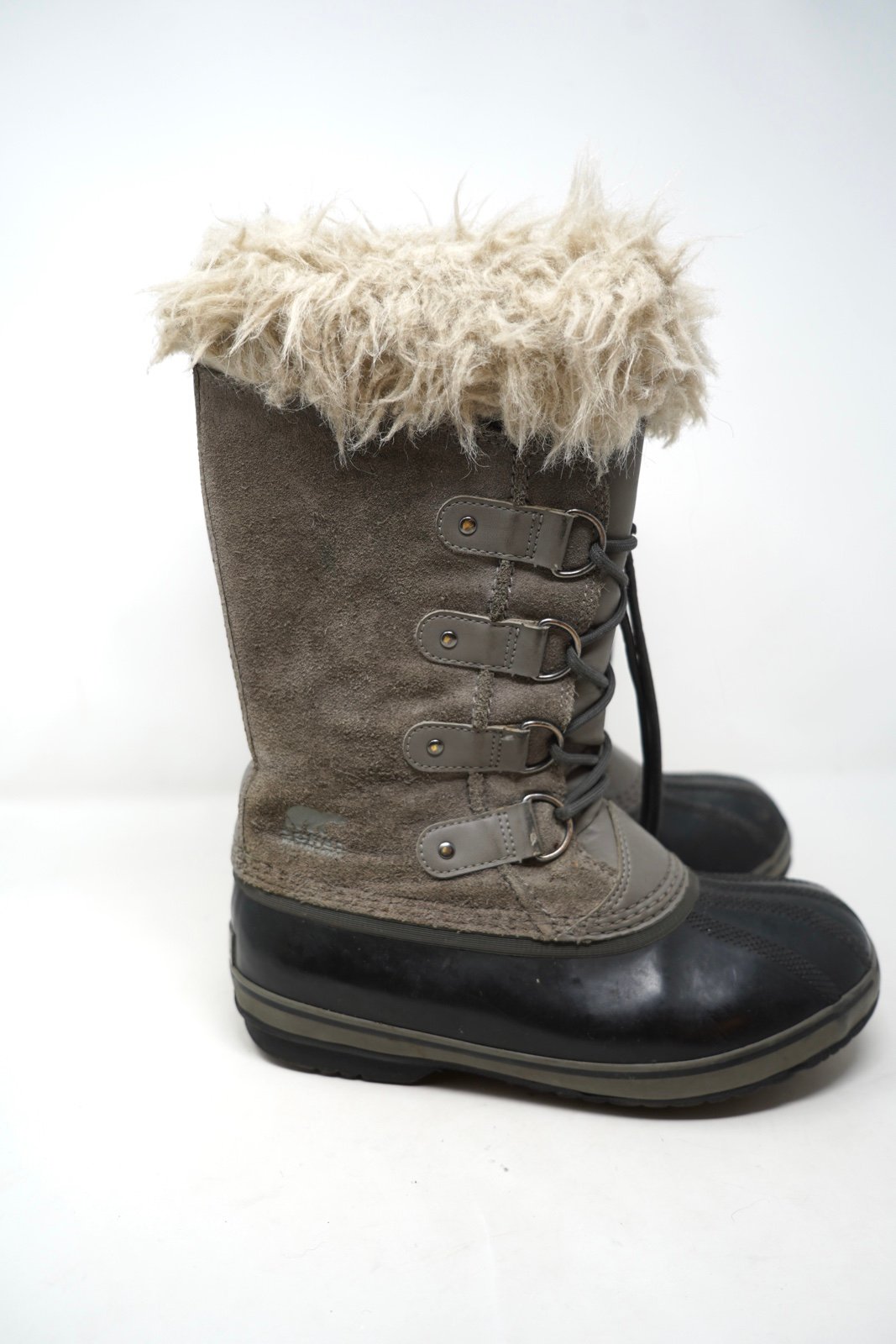 Sorel Girls Joan Of Artic Snow Boots Gray Color Block Waterproof Faux Fur 5