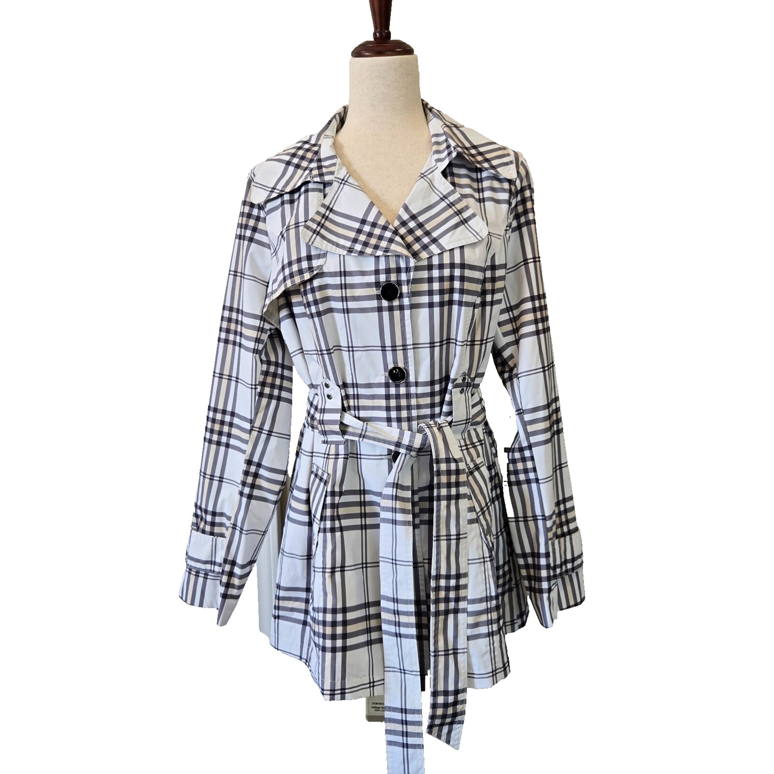 Weather Tamer Womens Sz M Lined Jacket Tie Belt Rain Coat Plaid Lightweight