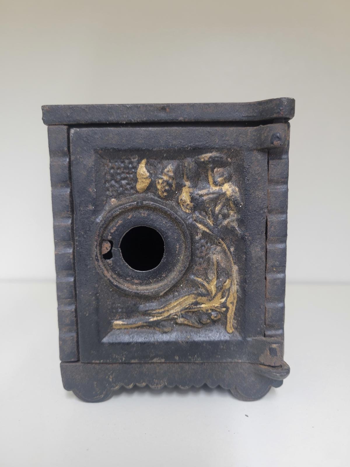 Antique Decorative Cast Iron Bank with Floral Design