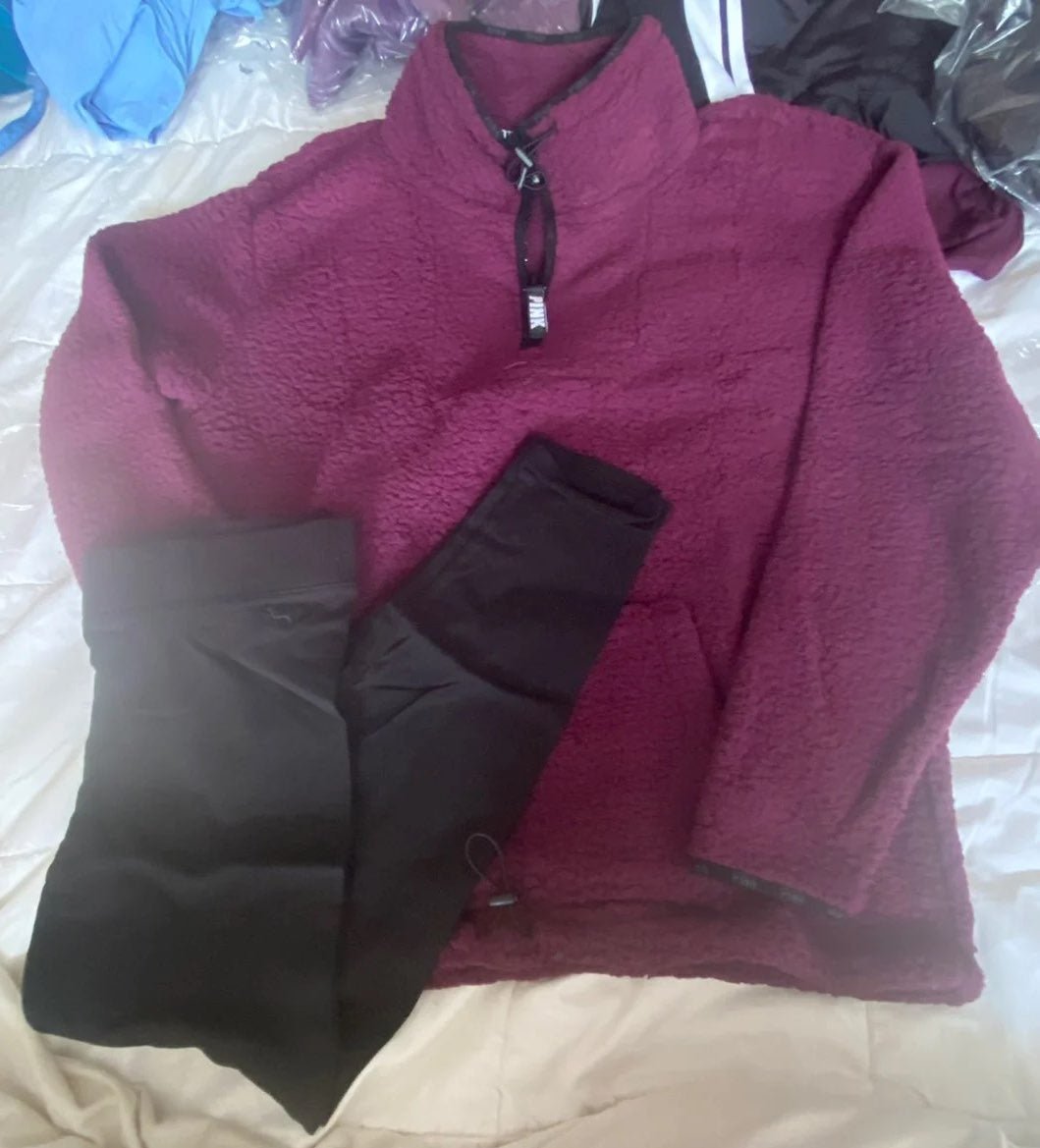 Vs pink quarter zip sherpa ankle legging