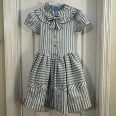 I Pinco Pallino Girl Blue and White Striped Puffy Dress Bib Collar Short Sleeve