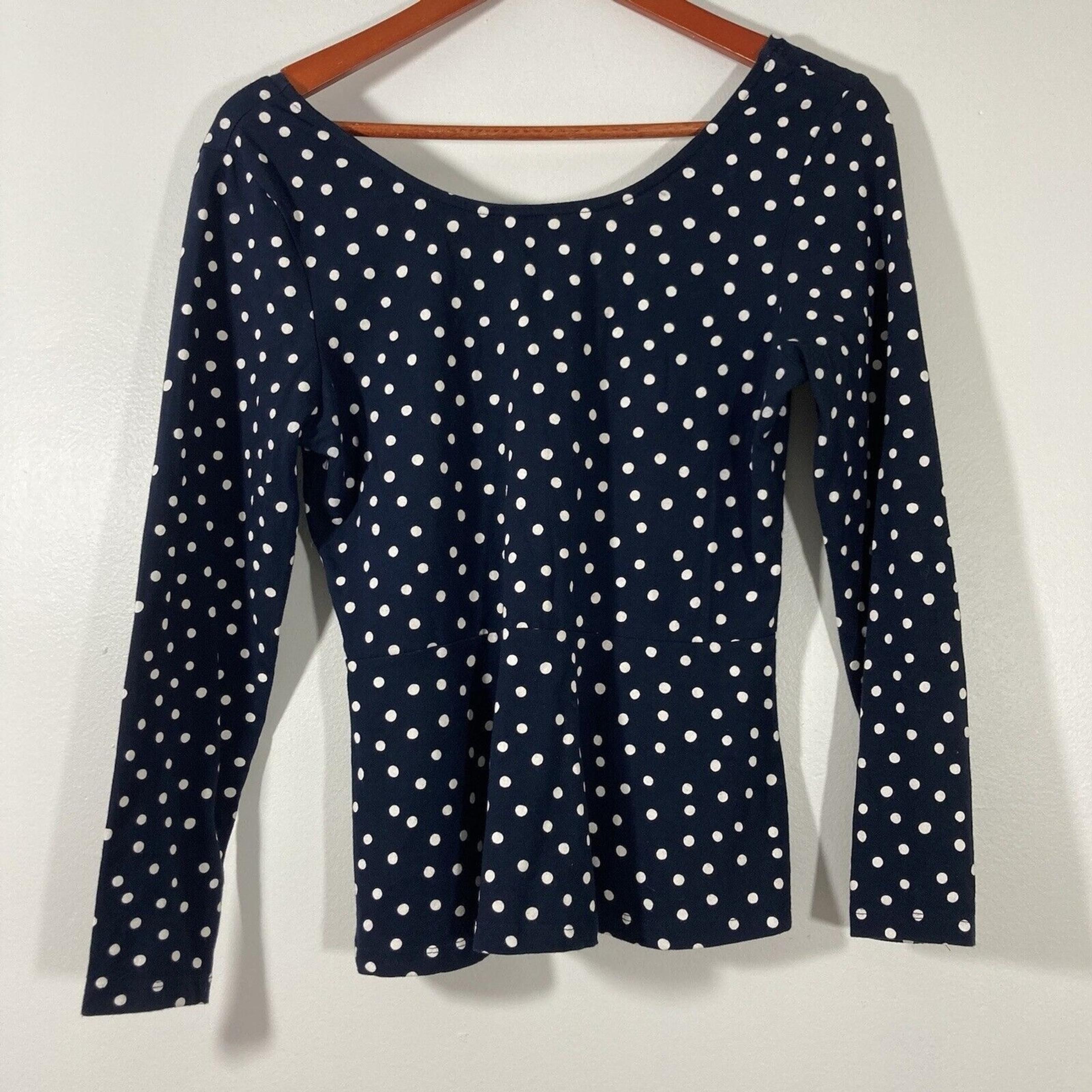 Divided Top Blouse Womens Size Large Navy Blue Long Sleeve