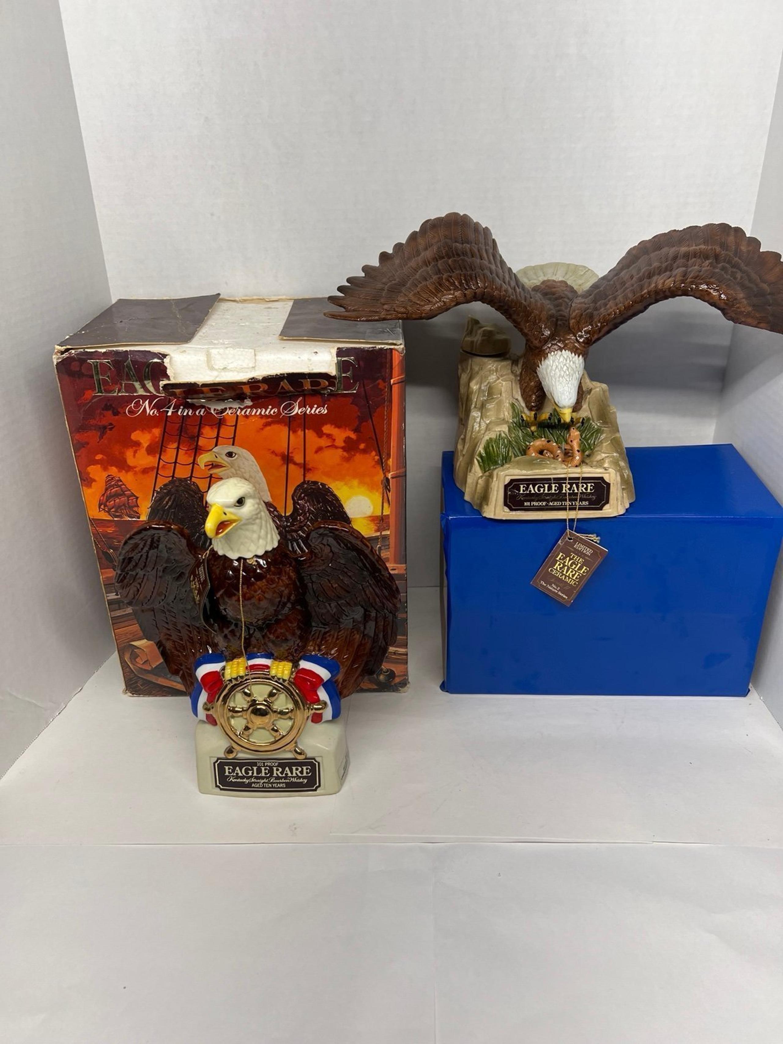2 Eagle Rare Decanter Eagle #4 1982 & Nature Series #2 1984 empty no damage