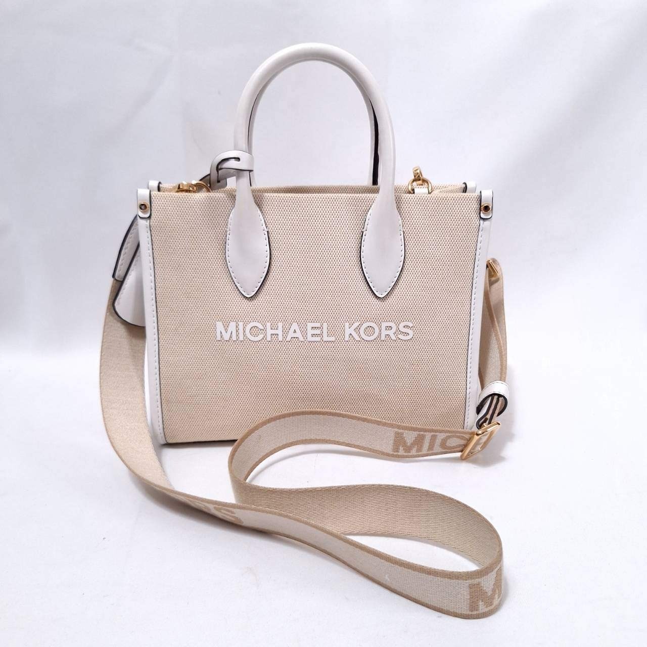 Michael Kors Mirella Small Canvas Satchel Crossbody Bag White Multi Mint