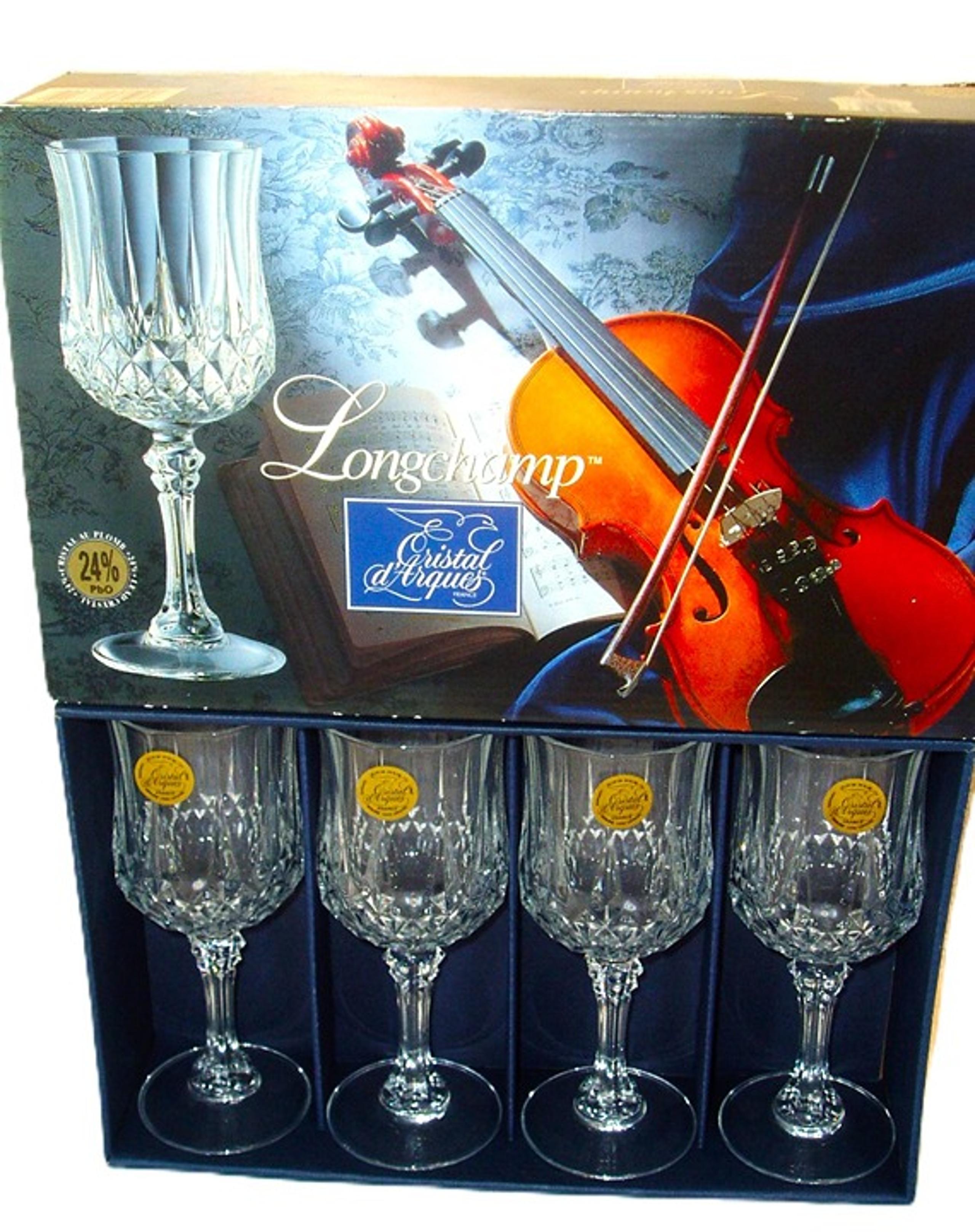 NIB VTG CRISTAL D'ARQUES LONGCHAMP CRYSTAL 4 Pc WINE GLASSES Made in France