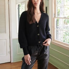 Quince Baby Alpaca-Wool Cropped Cardigan black XS