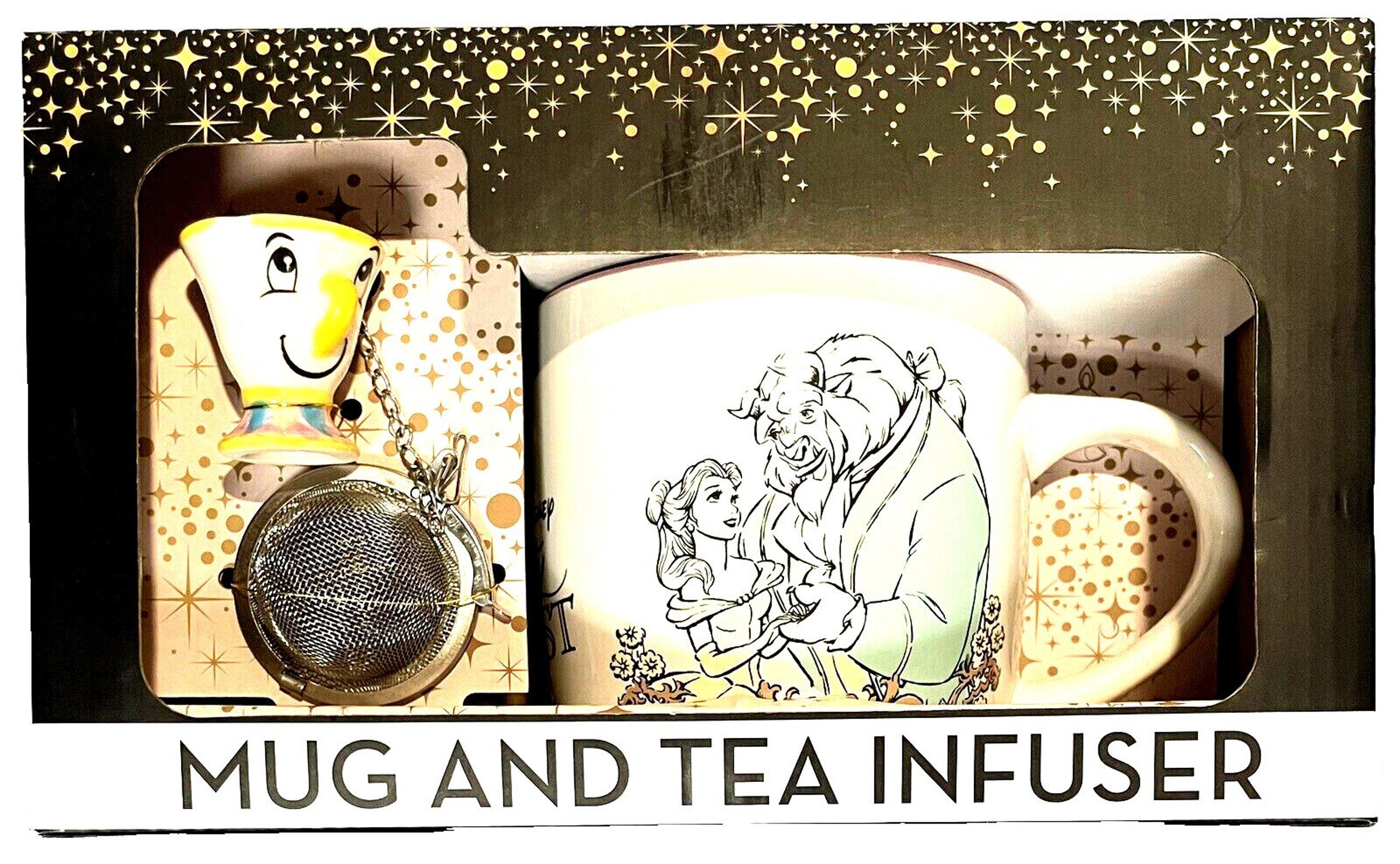 Disney Princess Beauty And The Beast Chip Mug And Tea Cup Infuser Set, Gift Box
