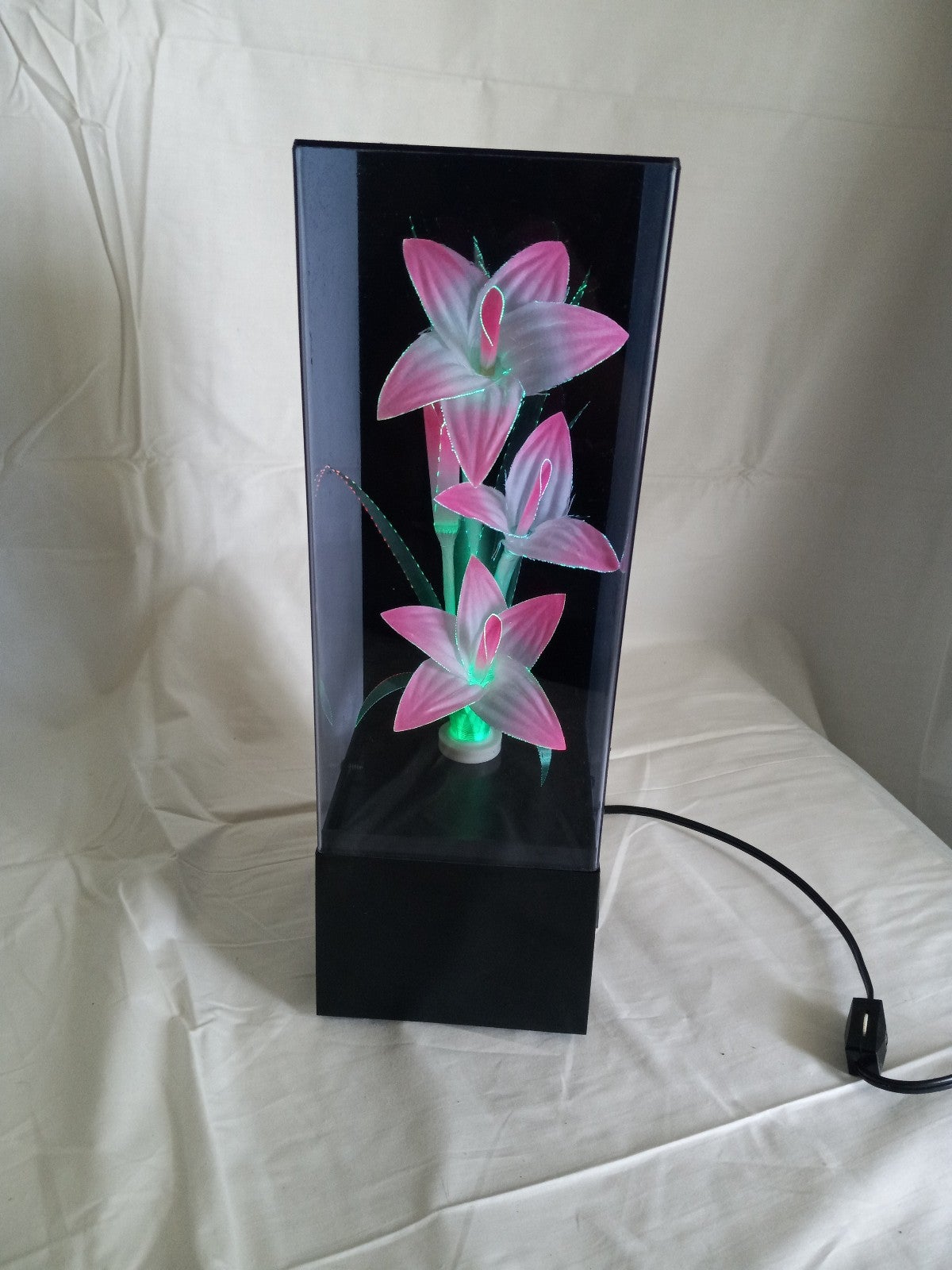 Vintage Fiber Optic Color Changing Flowers Lamp Light with Music Box