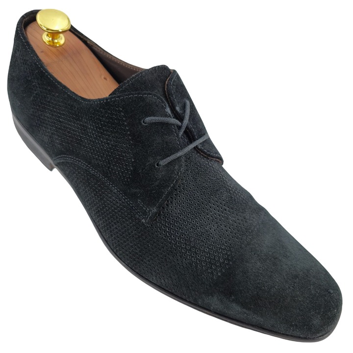 Bruno Magli Italy Dress Shoes Men's 10M Black Perforated Suede Plain-toe Oxfords