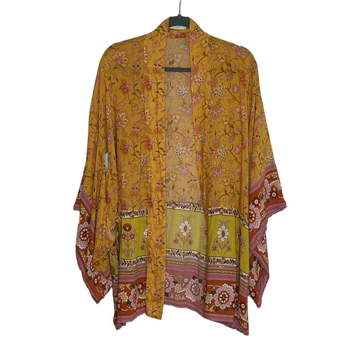 Spell & The Gypsy Collective Kimono Topper Size S/M Yellow Pink Floral Boho