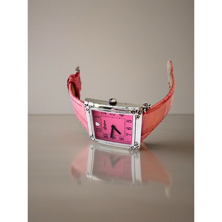 BRIGHTON 'St. Moritz Silver Plated Watch, Pink Leather Band, Pink Dial, Dangle
