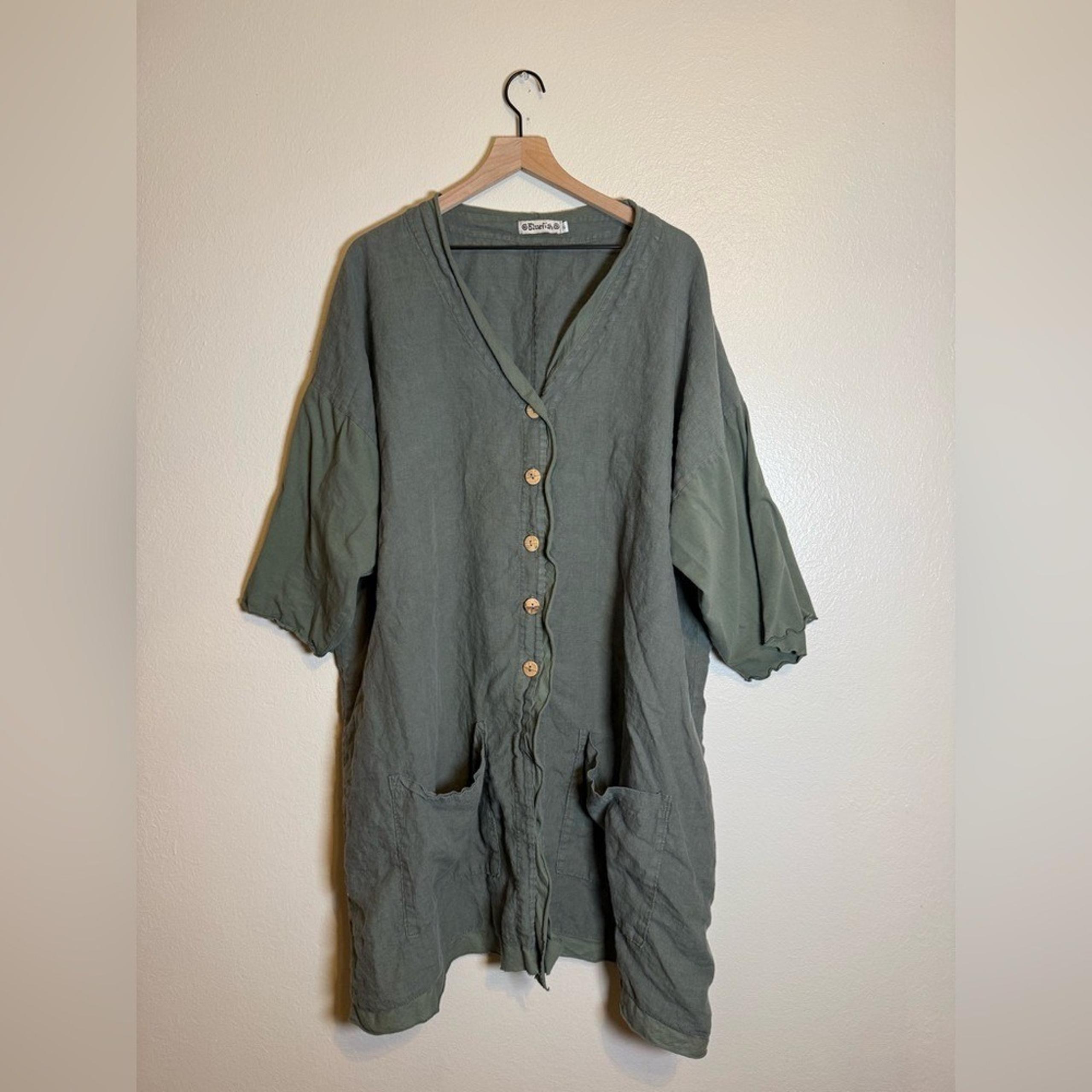 Blue Fish 100% Linen Lagenlook Duster Jacket