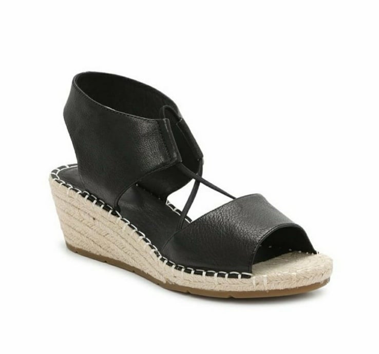 NEW Eileen Fisher Black Leather Agnes Espadrille Wedge Sandal Women's Size 11