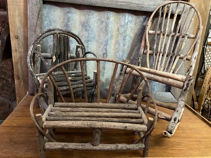 handmade handcrafted woven sticks stick twigs twig chairs bench rustic primitive