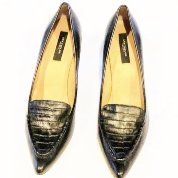 Heels womens new leather size 7.5M black slip on Ann Taylor