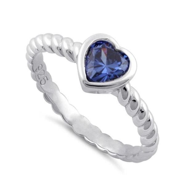 Sterling Silver Heart Tanzanite CZ Casual Twisted Band Ring Size 6 New