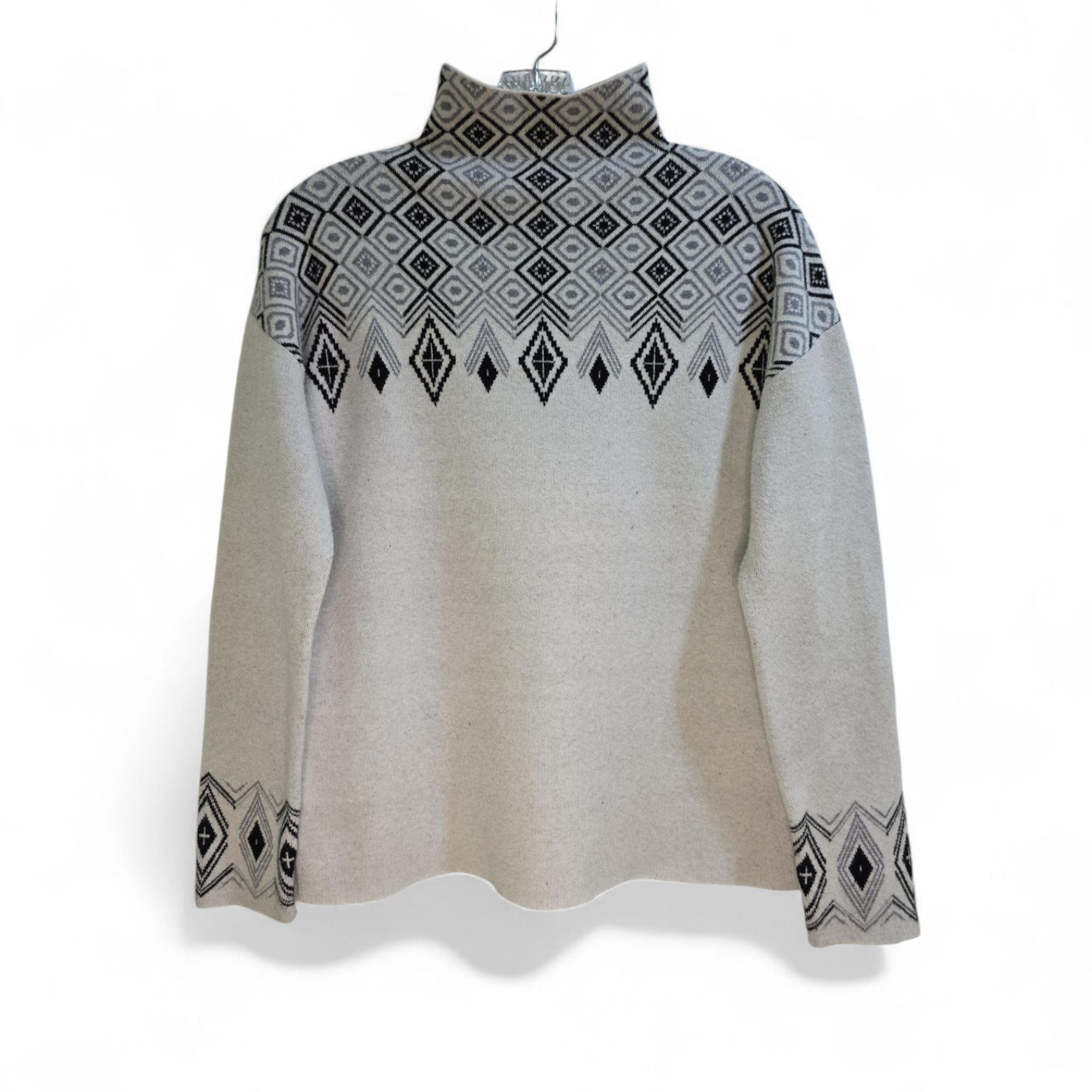 Tahari Fair Isle Gray & Black Mock Neck Classic Fit Sweater Women's Size Small