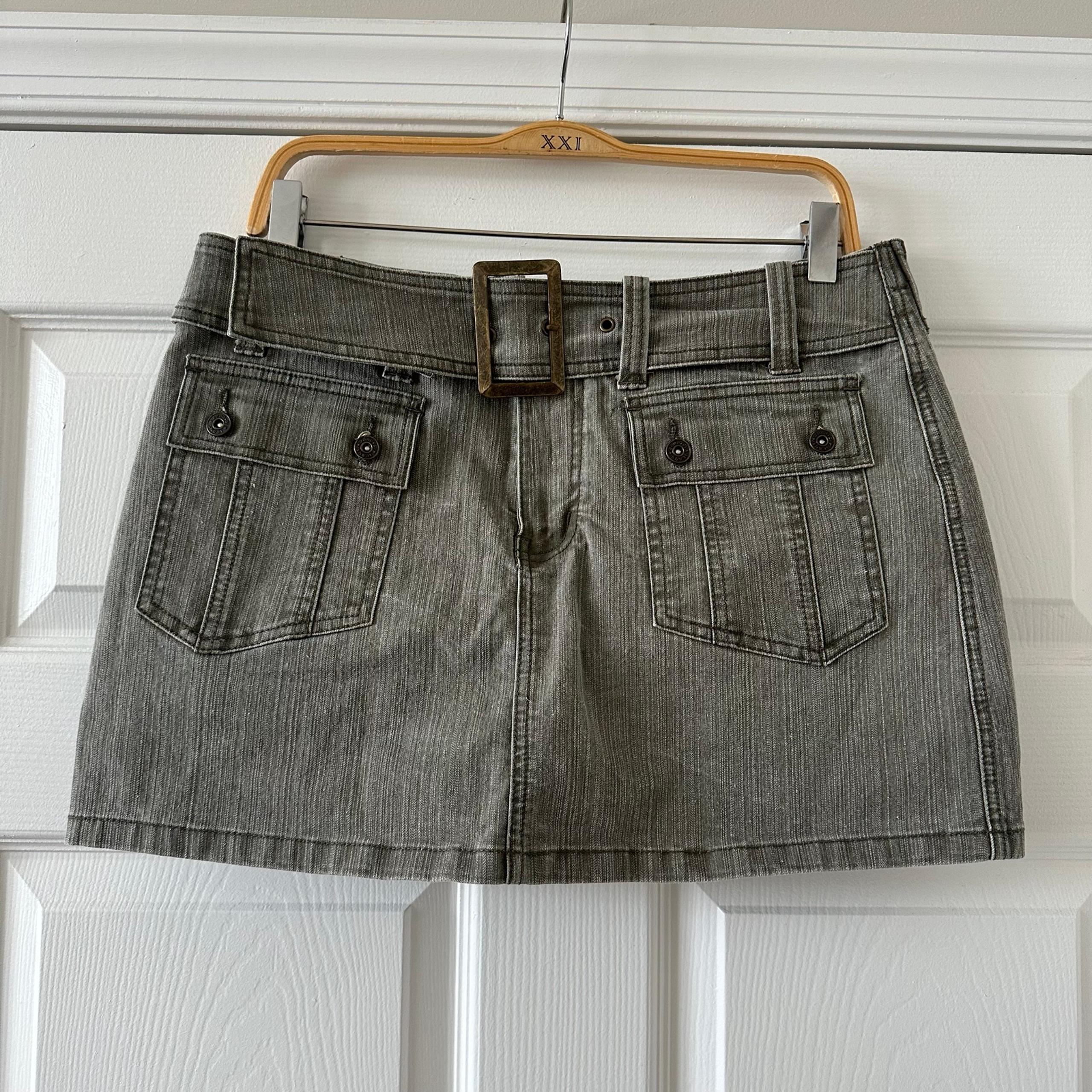 Vintage Zana Di Y2K Mini Skirt Skort Army Green Belt Micro Grunge Fairy Denim