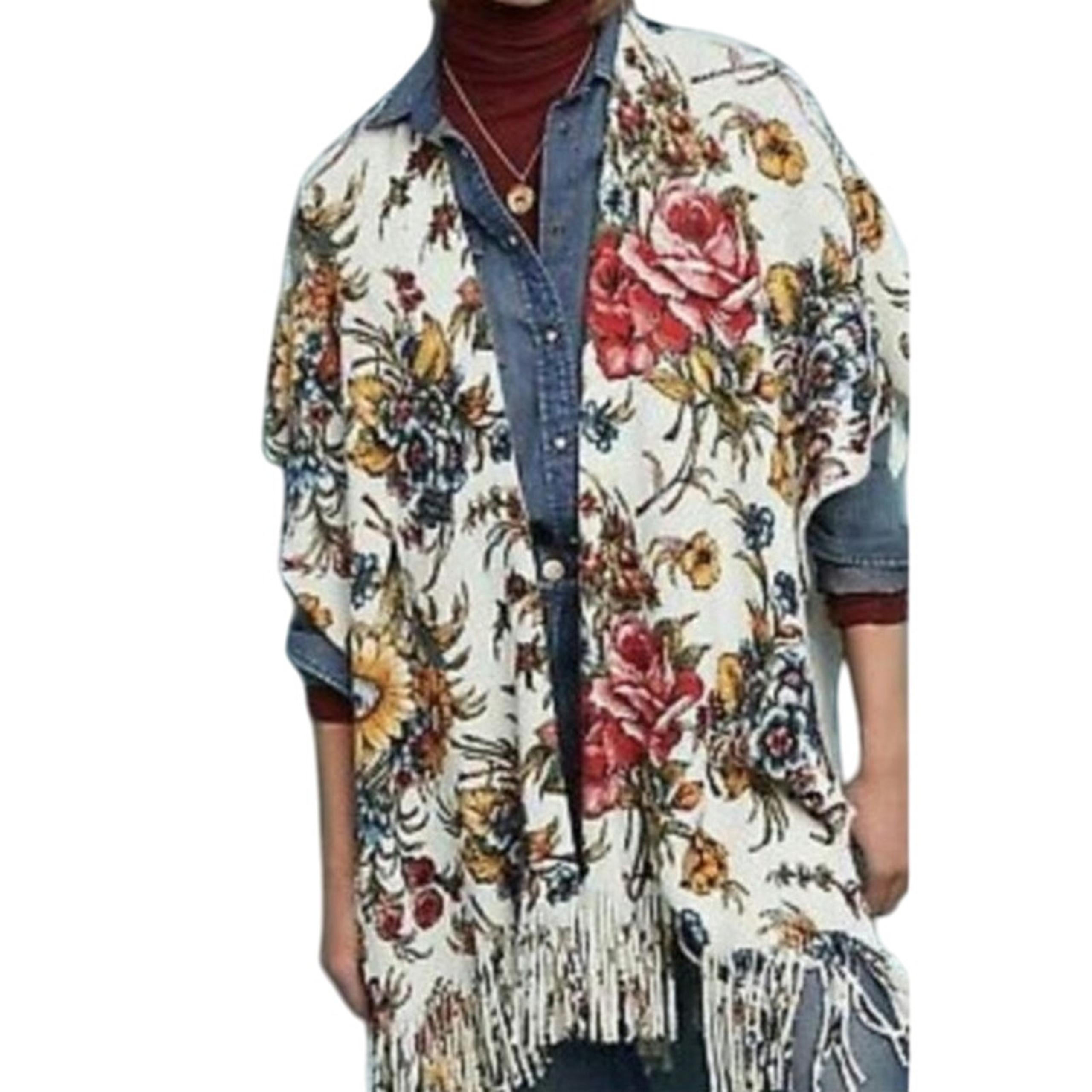 NWT Anthropologie Marseille Floral Fringe Sweater Poncho
